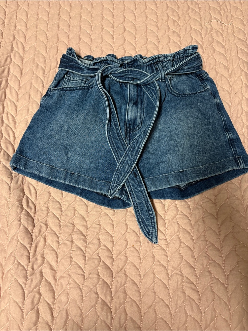 Refuge High-Waist Paperbag Denim Shorts with Tie Belt